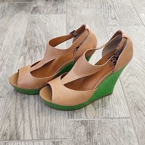 BC Nude & Green wedge strappy shoes